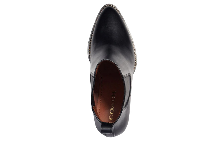 (W) Coach Leather Round Toe Chunky Heel Chelsea Boot 'Black' 圖 3