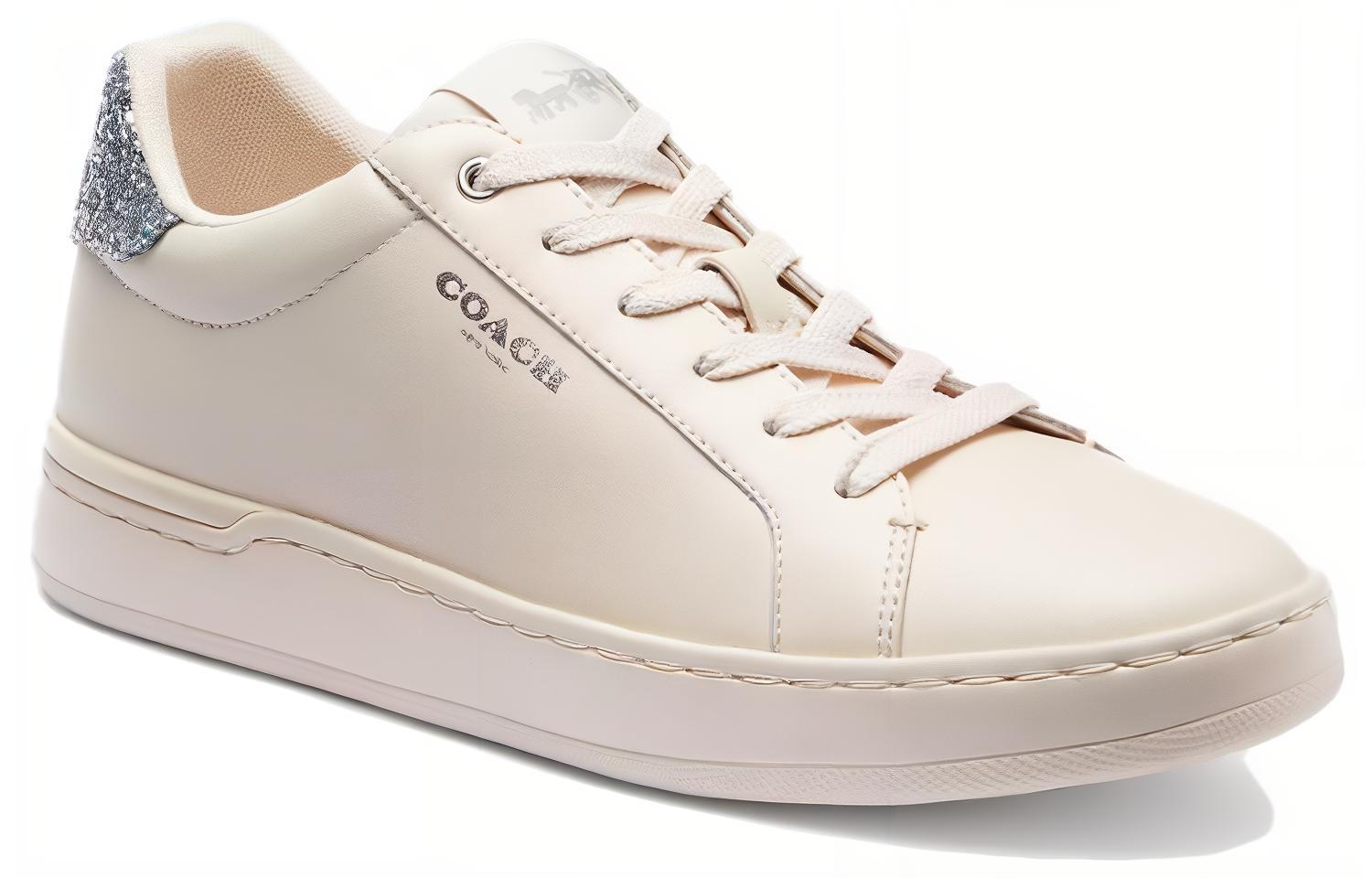 Lookbook COACH蔻馳 皮革 圓頭系帶 耐磨 低幫 生活休閒鞋 女款 白色