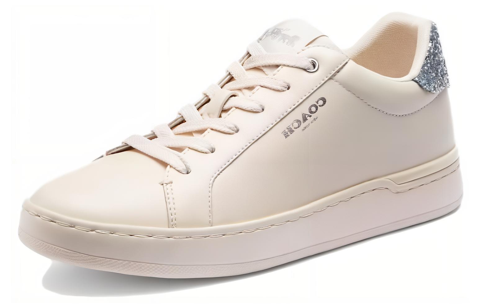 Shop COACH蔻馳 皮革 圓頭系帶 耐磨 低幫 生活休閒鞋 女款 白色