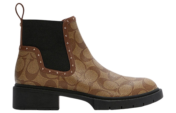 (W) Coach Leather Round Toe Slip-On Flat Chelsea Boots 'Brown Black' 圖 2