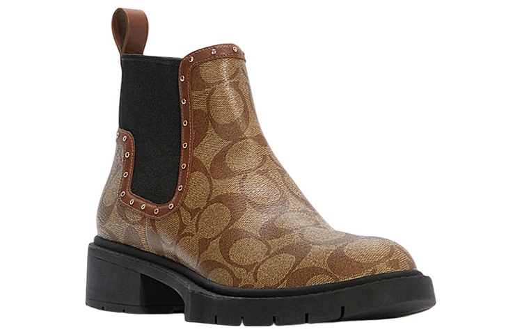 (W) Coach Leather Round Toe Slip-On Flat Chelsea Boots 'Brown Black' 圖 3