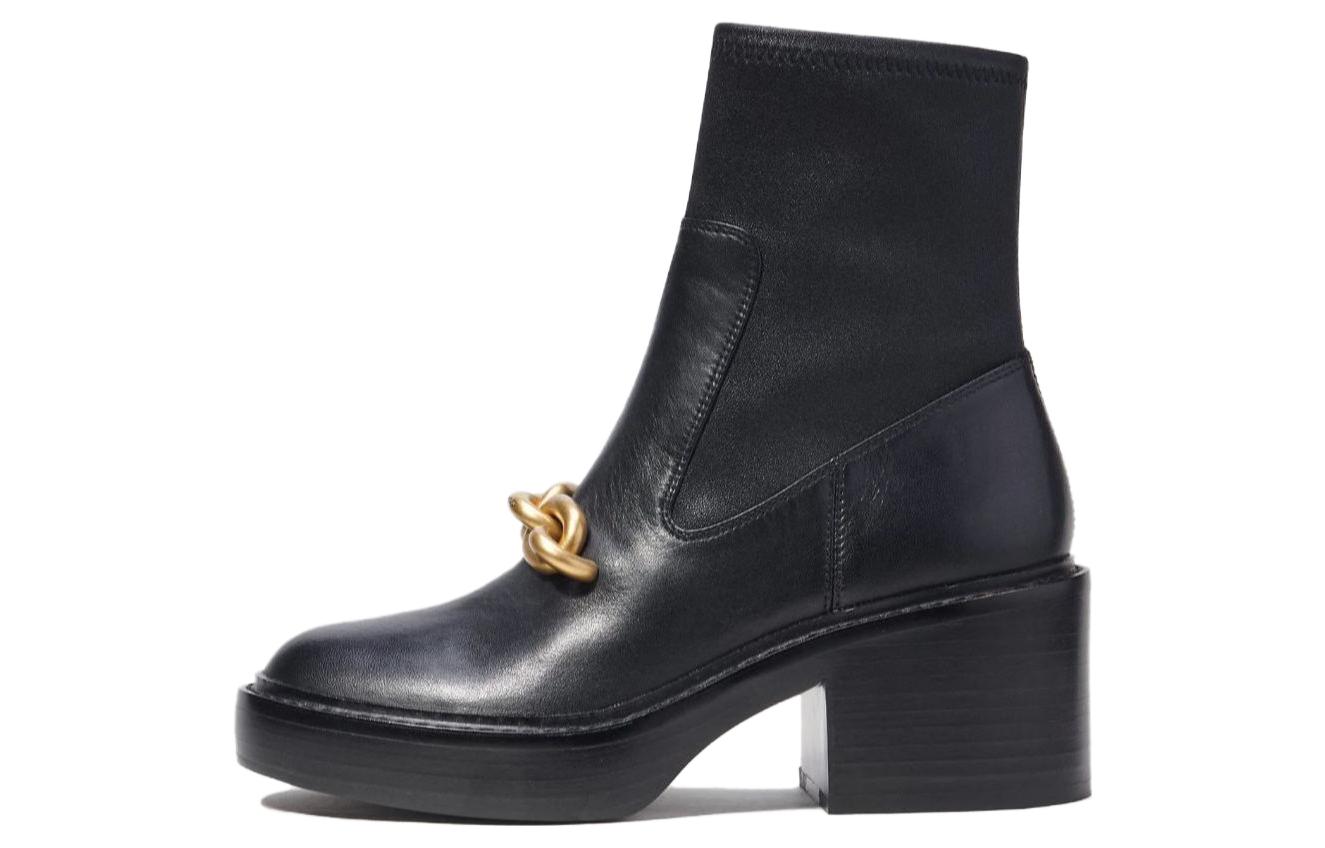 Buy (W) 蔻驰黑色皮革圆头时尚及踝靴 CK031_BLK