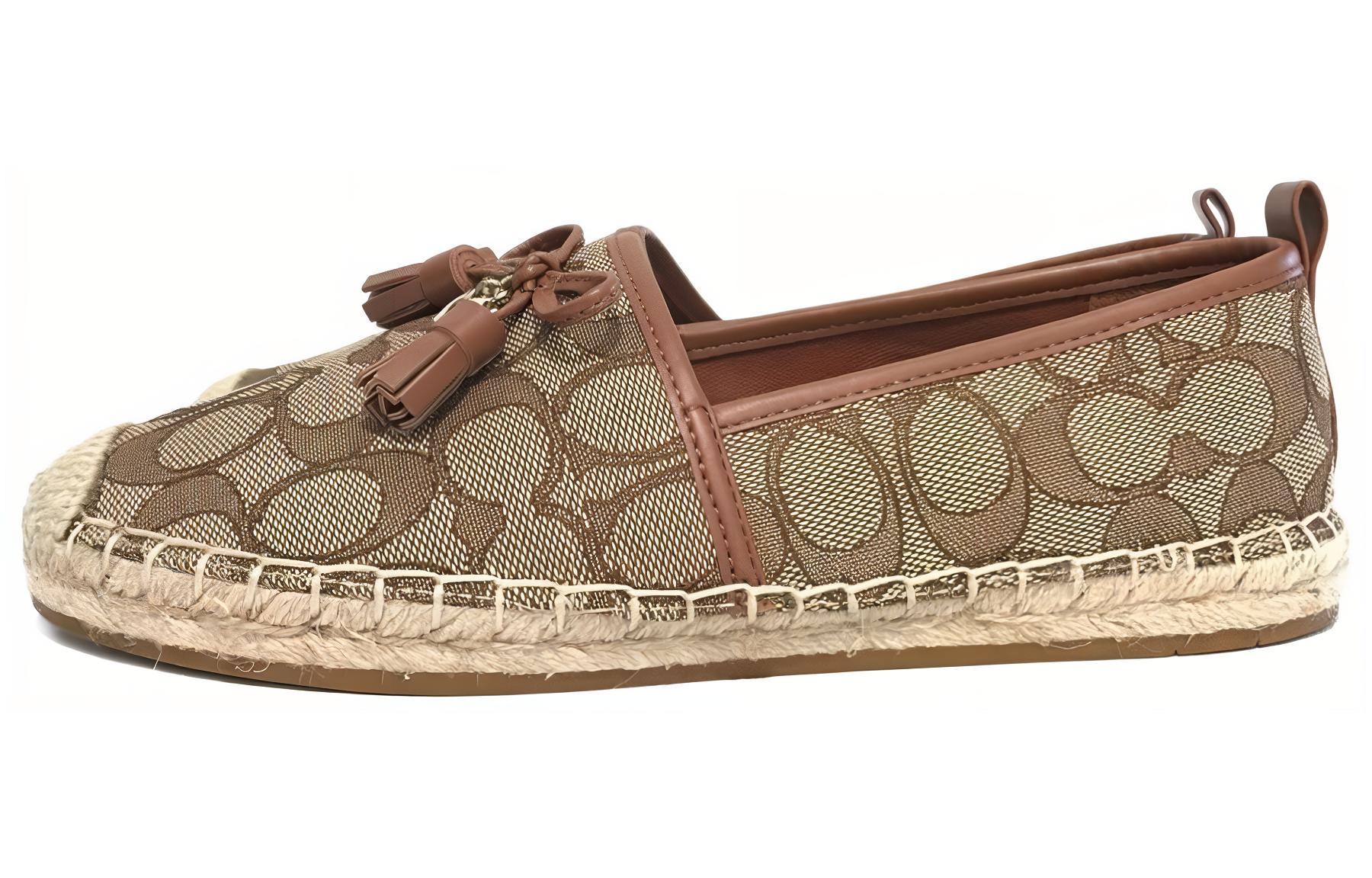 (W) Coach Leather Woven Flats 'Brown'