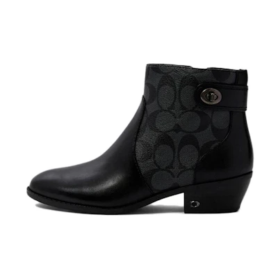 (W) Coach Leather Zip Ankle Boot 'Black Chunky Heel'
