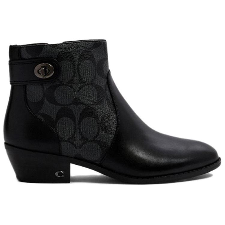 (W) Coach Leather Zip Ankle Boot 'Black Chunky Heel' 圖 2