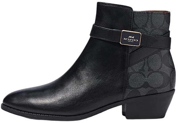 COACH 蔻馳 皮革 拉鍊粗跟 短靴 女款 黑色 Buy COACH 蔻馳 皮革 拉鍊粗跟 短靴 女款 黑色