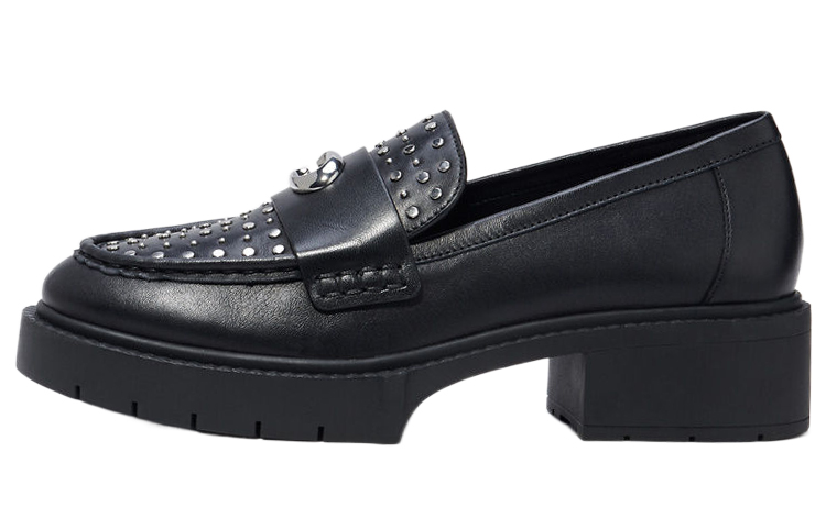 (Women) Coach Leela 'Polished Rivets Black Platform Loafer' CE309_BLK