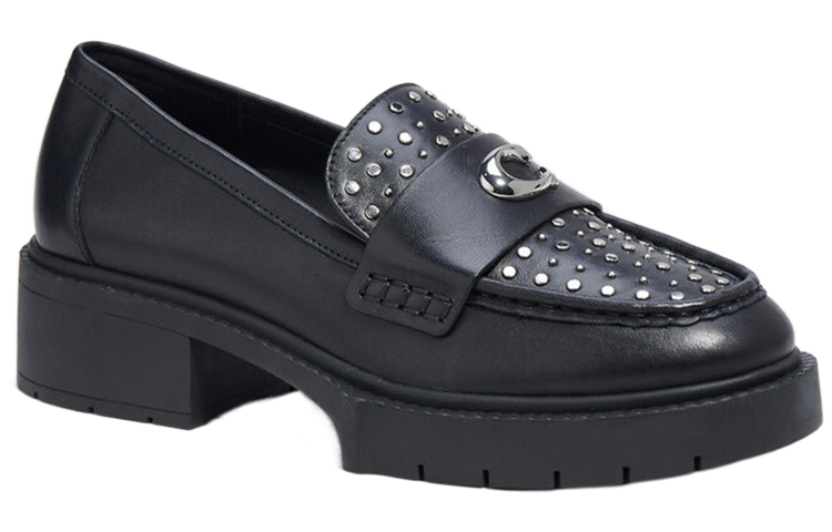 Order (W) Coach Leela 'Polished Rivets Black Platform Loafer' Kasut Loafer Hitam Berplatform CE309_BLK