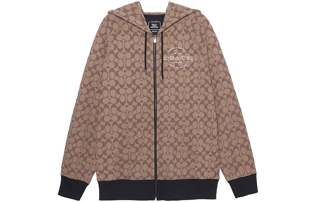 (Women) COACH Letter Logo Print Brown Casual Hooded Jacket for Women. C8773-E7V