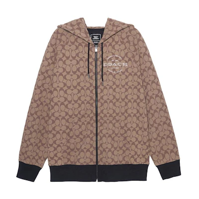 (Women) COACH Letter Logo Print Brown Casual Hooded Jacket for Women. C8773-E7V