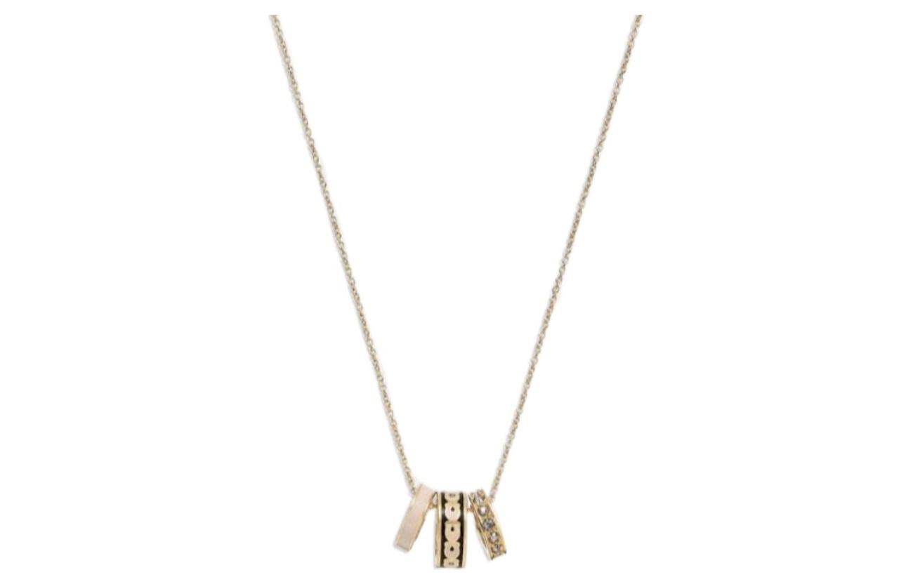 (Women) COACH Logo Engraved Necklace with Swarovski Crystals in Gold for Women. CB448GDBK