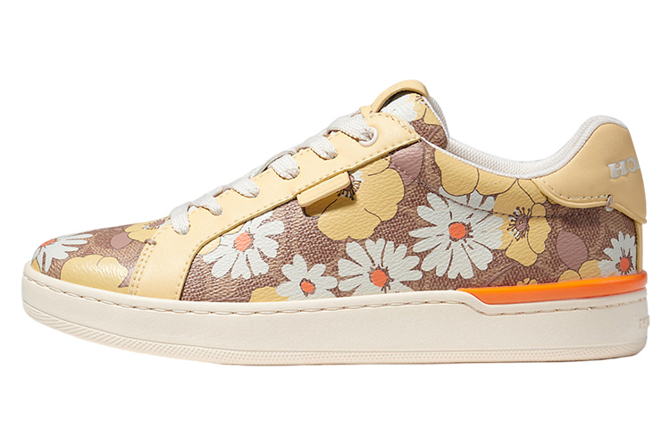 (Women) COACH Lowline Leather Daisy Sneakers Vanilla Color. C9048-VAN