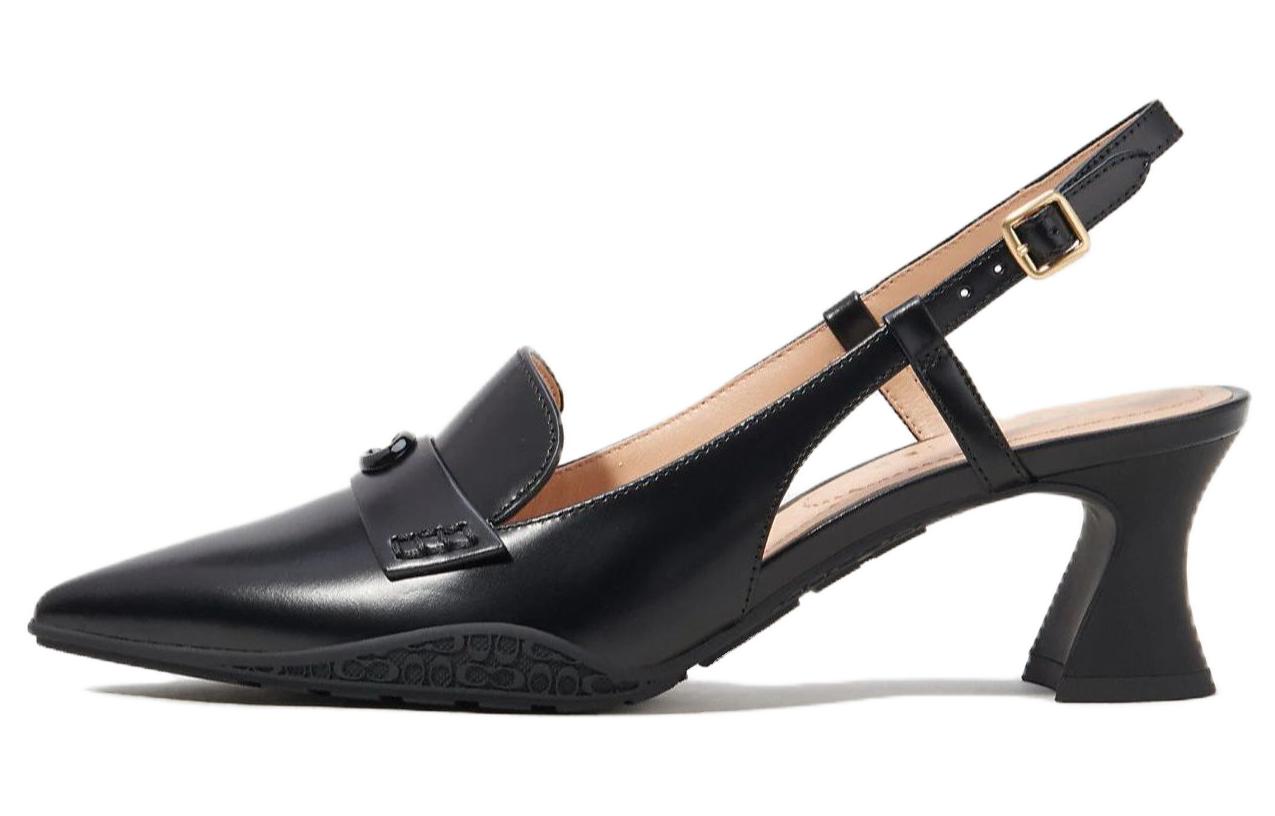(Women) Coach Nikola 'Black Pointed Toe Open Back Block Heel' CM757_BLK