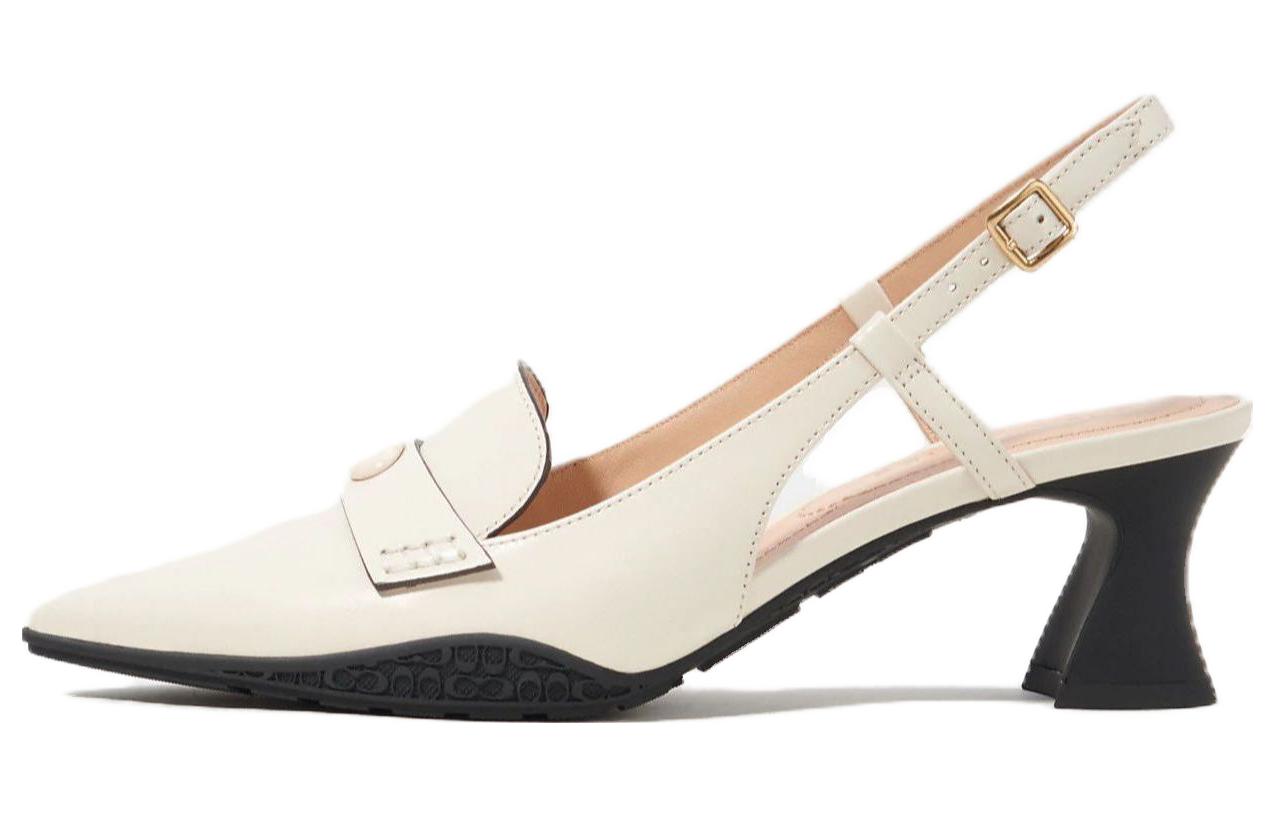 (Women) Coach Nikola 'White Leather Pointed Toe Block Heel' CM757_CHK