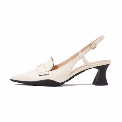 (W) Coach Nikola 'White Leather Pointed Toe Block Heel'