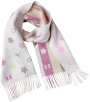 (Women) COACH Pink Wool Scarf with Tassels, Star, and Letter Pattern. 4623-LRD (Women) COACH Pink Wool Scarf with Tassels, Star, and Letter Pattern. 4623-LRD