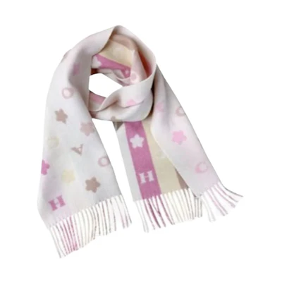 (Women) COACH Pink Wool Scarf with Tassels, Star, and Letter Pattern. 4623-LRD