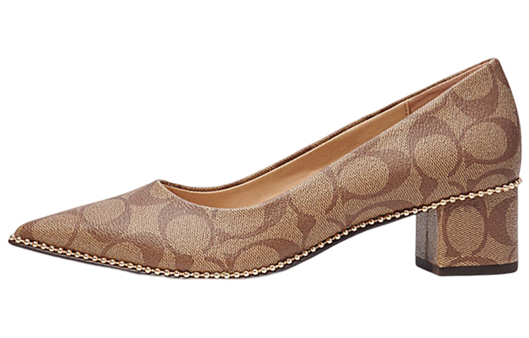(Women) Coach Pointed Toe Leather Slide 'Brown Block Heel' CI289_KHSD