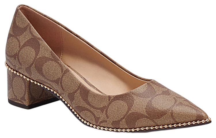 Order (W) 蔻驰尖头皮革拖鞋“棕色粗跟” CI289_KHSD