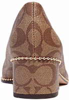 Shop COACH蔻馳 皮革 尖頭 套腳 粗跟 高筒鞋 4.5cm 女款 棕色