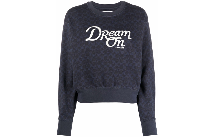 (Women) Coach Printed Crewneck Sweatshirt Long Sleeve Navy Blue C4965-DEN