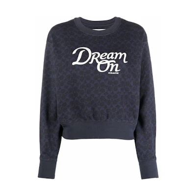 (Women) Coach Printed Crewneck Sweatshirt Long Sleeve Navy Blue C4965-DEN
