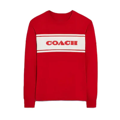 (Women) Coach Pullover Sweatshirt with Colorblock Logo Print CE420-RED