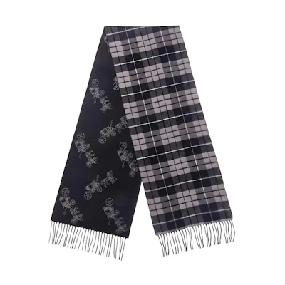 (Women) COACH Reversible Carriage Plaid Print Wool Scarf Accessories Series 4624-BLK