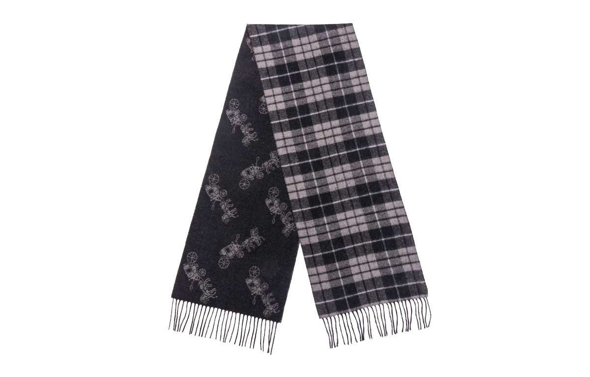 Order (W) COACH Syal Wol Reversible Motif Carriage Plaid Seri Aksesori 4624-BLK