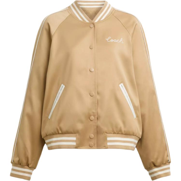 (Women) Coach Reversible Striped Raglan Baseball Jacket - Light Khaki CAH06-BEI
