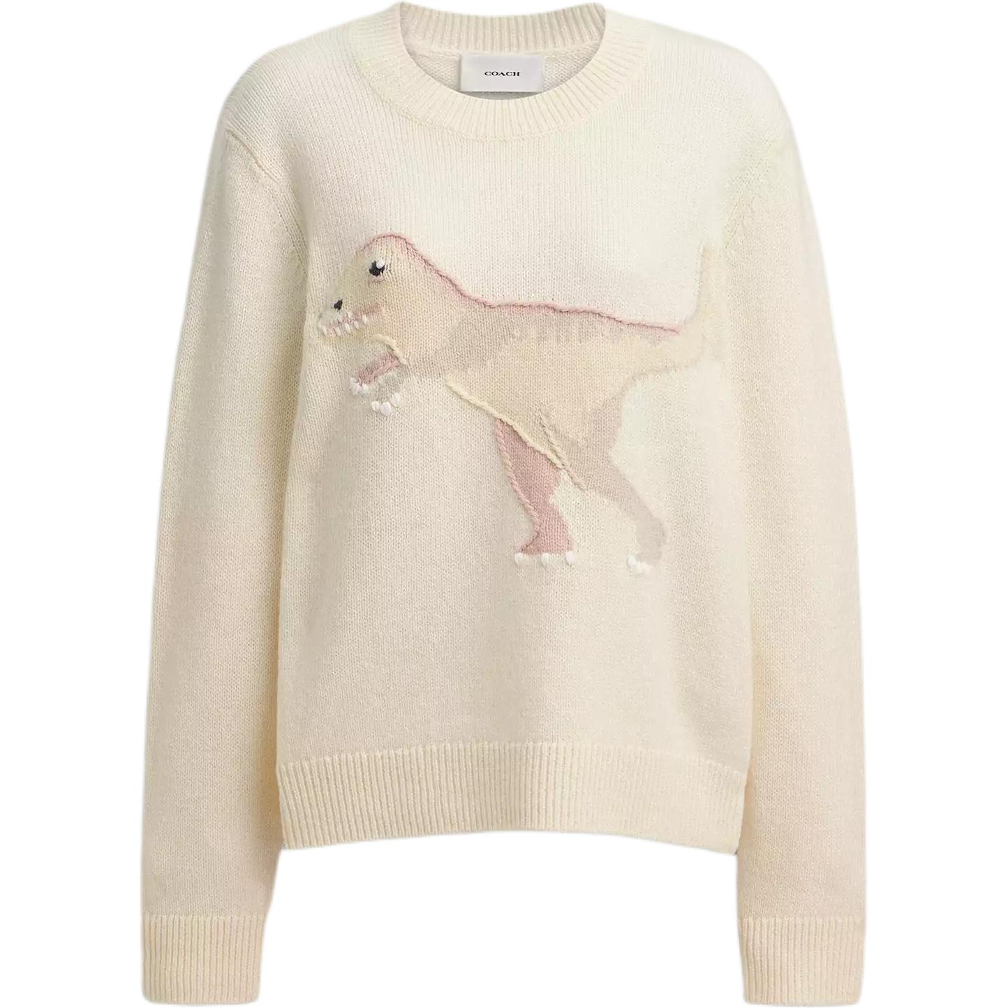 Order (Women) COACH Rexy Crewneck Ribbed Knit Sweater  White CZ738-WHT