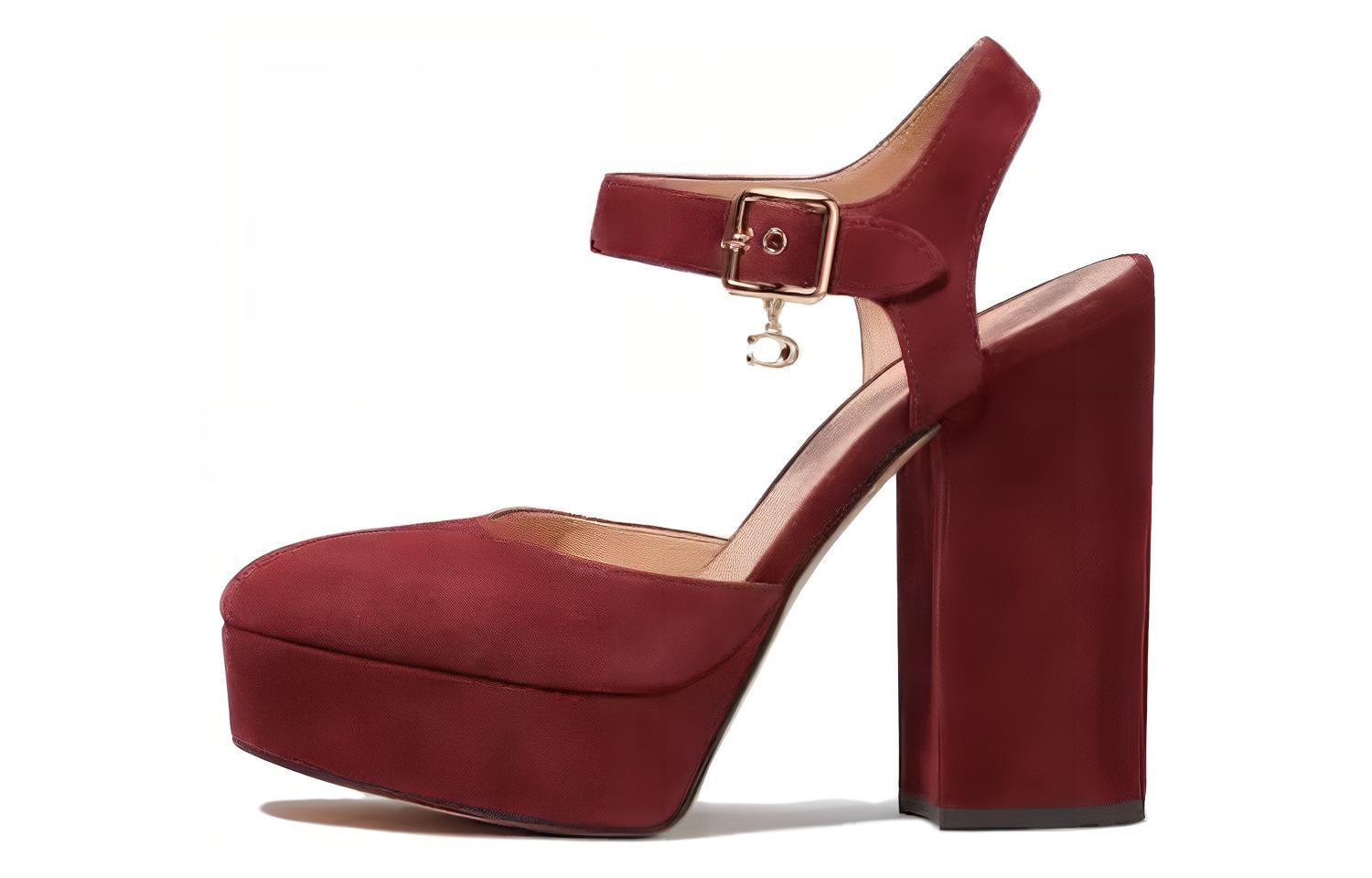 Buy (W) Coach Round Toe Gesper Chunky Heel 'Wine Red' CE296_WIN