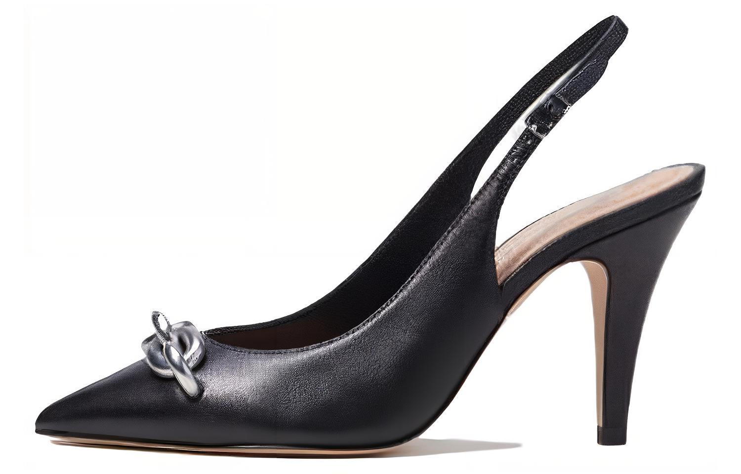 (W) Coach Sadie Leather Buckle Pointed Toe Stiletto Heels 'Black'