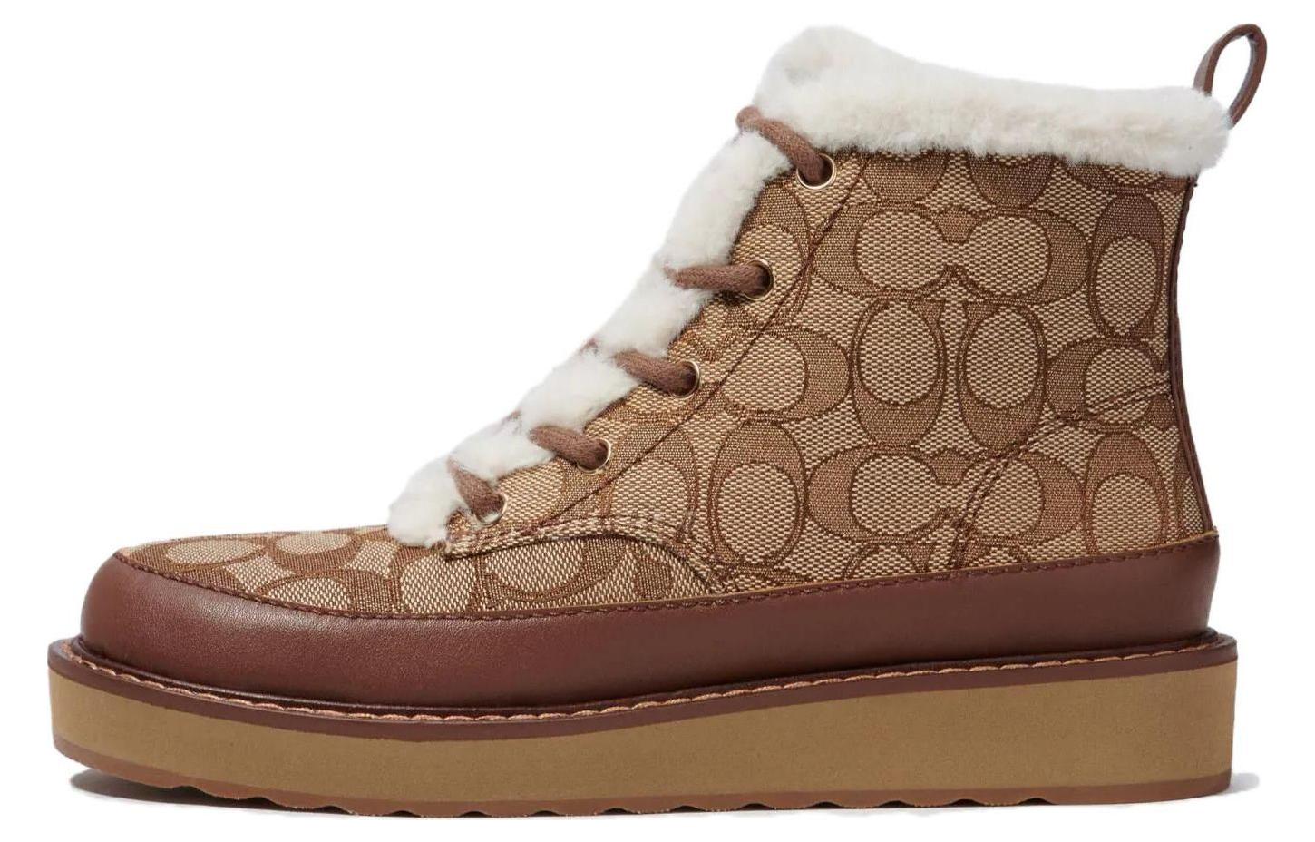 (W) Coach Short Boot 'Brown Jacquard Lace-Up'