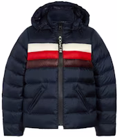 (Women) COACH Short Colorblock Puffer Jacket with Hood Winter Deep Blue. 4524-A8Z (Women) COACH Short Colorblock Puffer Jacket with Hood Winter Deep Blue. 4524-A8Z