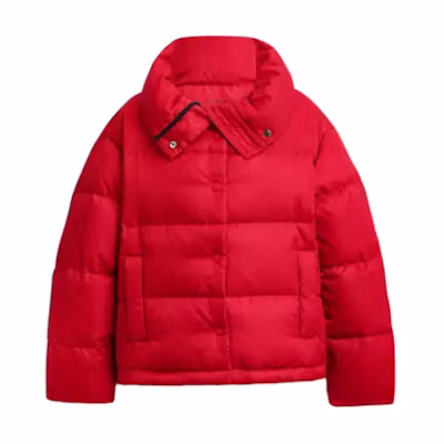 (Women) COACH Signature Jacquard Recycled Polyamide Short Puffer Jacket Women Red CV411-RED