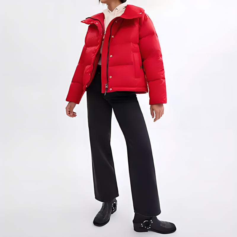 Lookbook (Women) COACH Signature Jacquard Recycled Polyamide Short Puffer Jacket Women Red CV411-RED