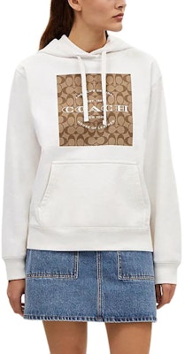 (W) 코치 SS24 로고 프린트 스퀘어 후디 긴팔 스웻셔츠 화이트. CR039-WHT Lookbook (W) 코치 SS24 로고 프린트 스퀘어 후디 긴팔 스웻셔츠 화이트. CR039-WHT