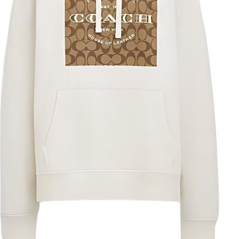 Sizing (W) 코치 SS24 로고 프린트 스퀘어 후디 긴팔 스웻셔츠 화이트. CR039-WHT