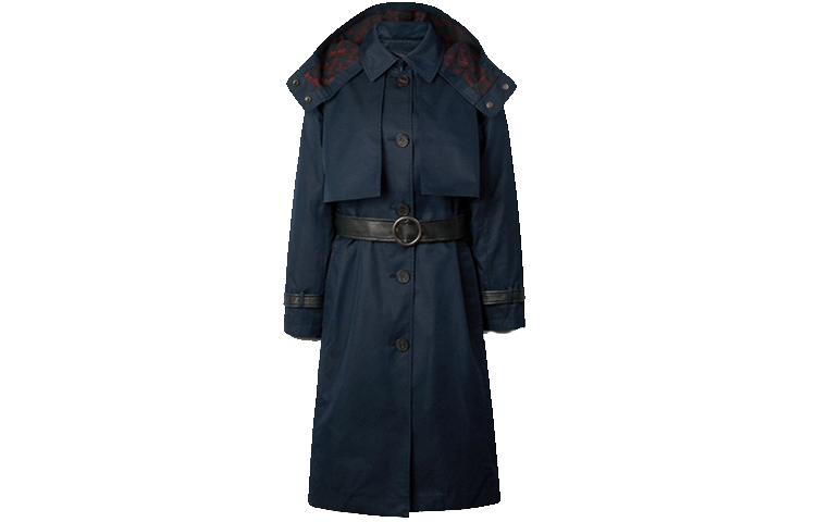(Women) COACH SS21 Navy Blue Solid Waist-Cinching Hooded Trench Coat C2656-NAV 圖 2