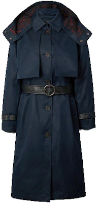 (Women) COACH SS21 Navy Blue Solid Waist-Cinching Hooded Trench Coat C2656-NAV Order (Women) COACH SS21 Navy Blue Solid Waist-Cinching Hooded Trench Coat C2656-NAV