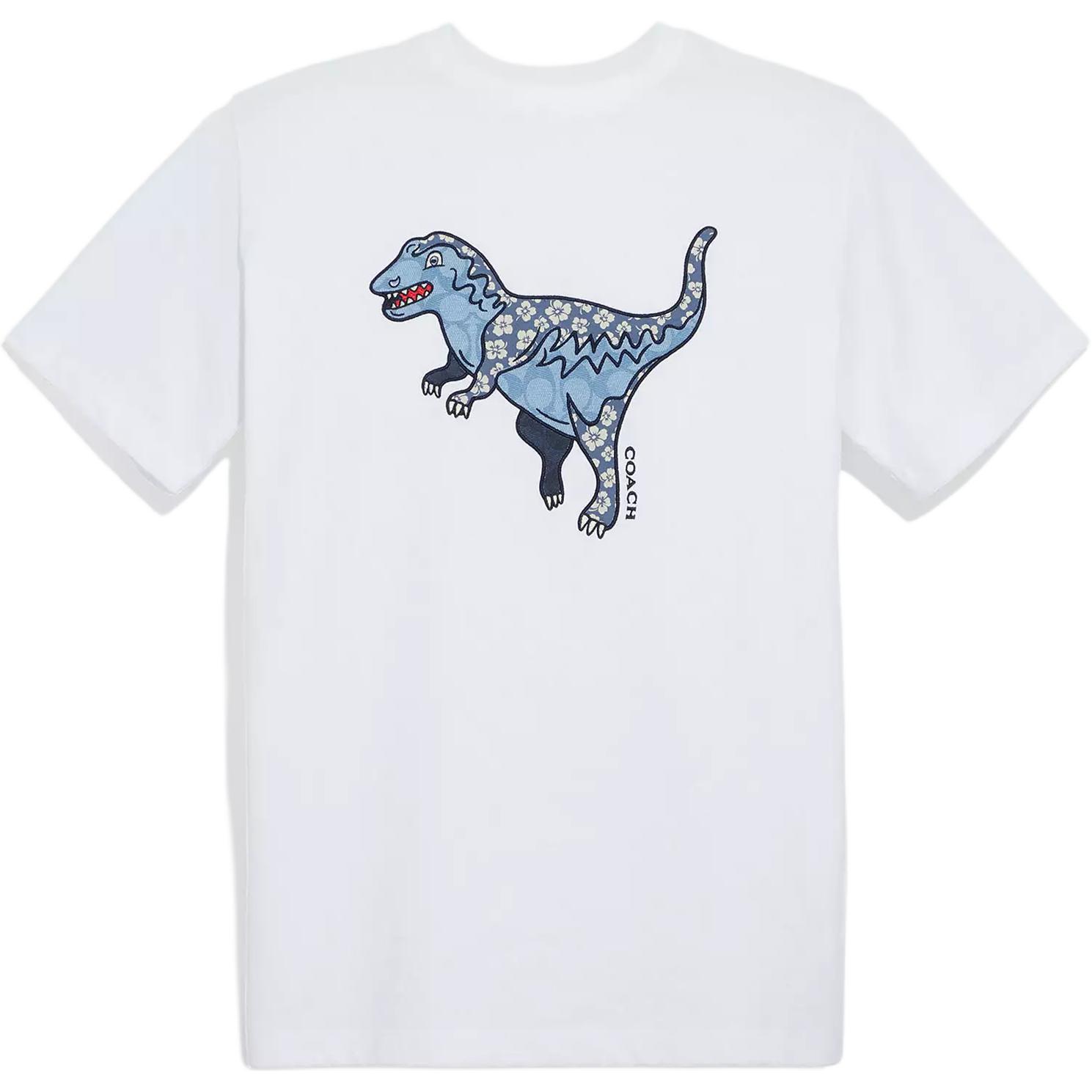 (Women) COACH SS21 White Dinosaur Print Crewneck T-Shirt. C4924-WHT
