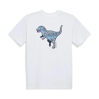 (Women) COACH SS21 White Dinosaur Print Crewneck T-Shirt. C4924-WHT