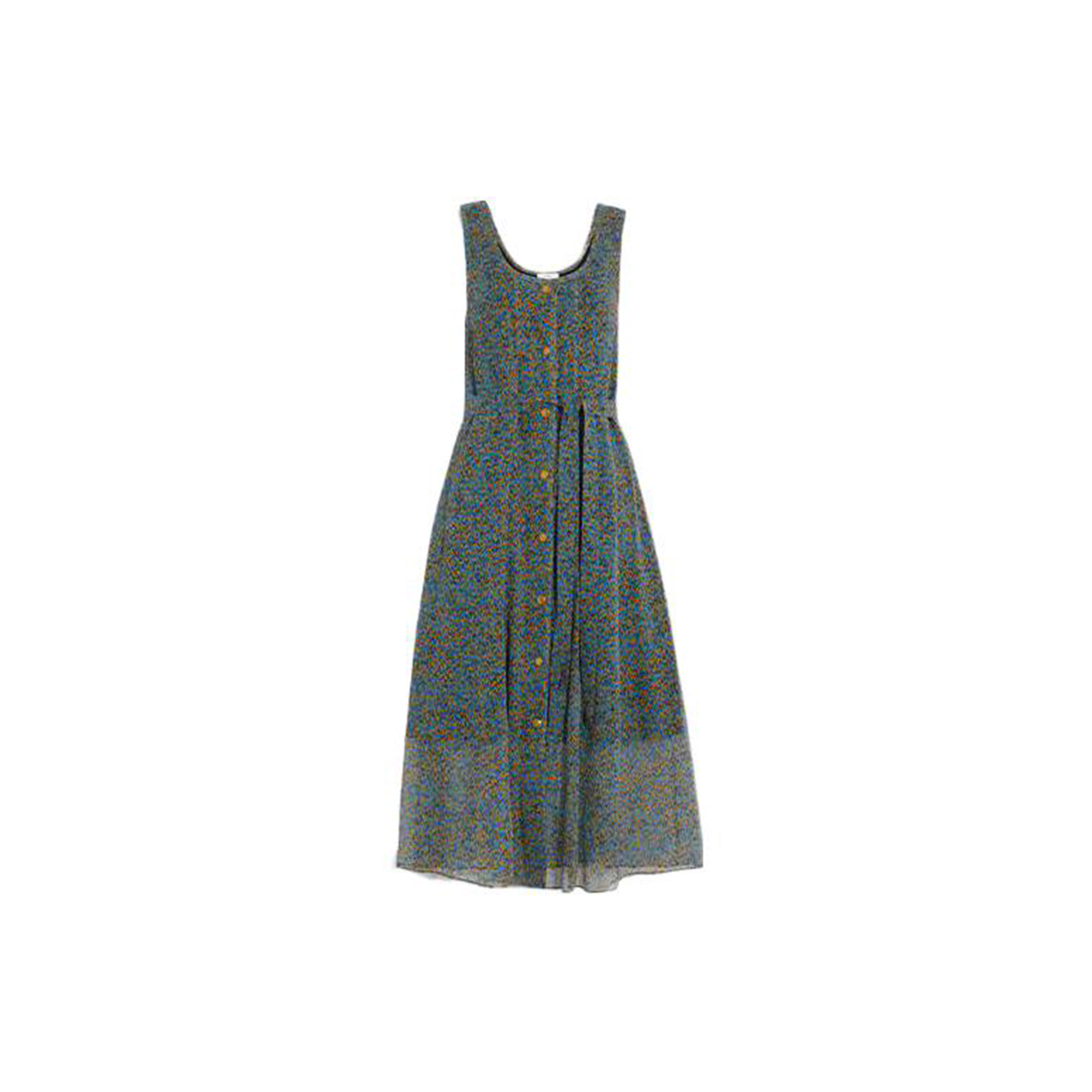 (Women) COACH SS22  Blue Sleeveless A-Line Dress with Floral Print Design. CA370-NFN