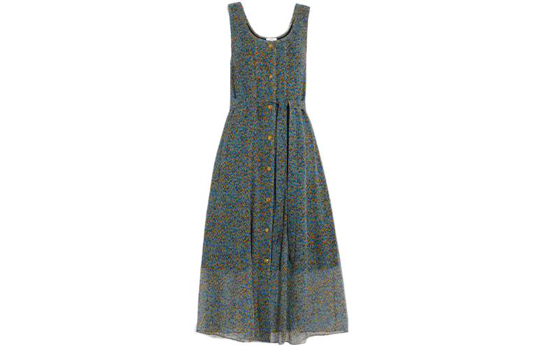 Order (W) COACH SS22 Gaun Tanpa Lengan Biru Corak Bunga A-Line. CA370-NFN