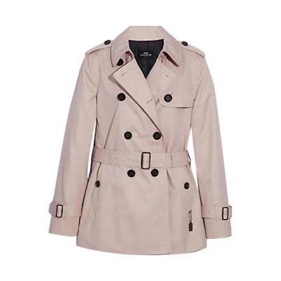 (Women) COACH SS22 Gray-White Double-Breasted Casual Long Sleeve Trench Coat F34022-C4Q