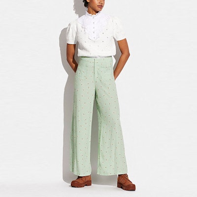 (W) コーチ SS22 グリーンフローラルプリント ストレートレッグカジュアルパンツ CA711-GN Shop (W) コーチ SS22 グリーンフローラルプリント ストレートレッグカジュアルパンツ CA711-GN