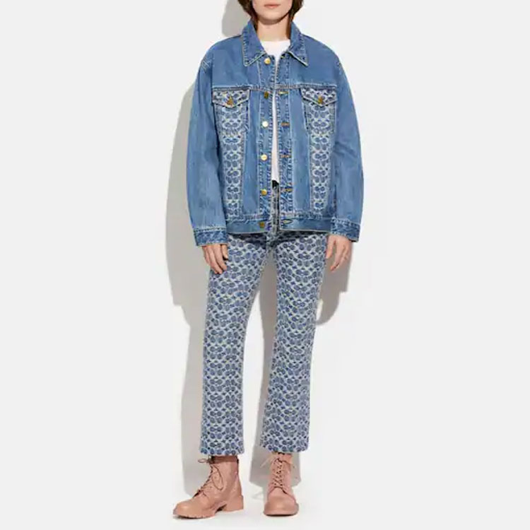 Lookbook (Women) COACH SS22  Solid Color Denim Jacket in Indigo Blue. CA409-NJ7