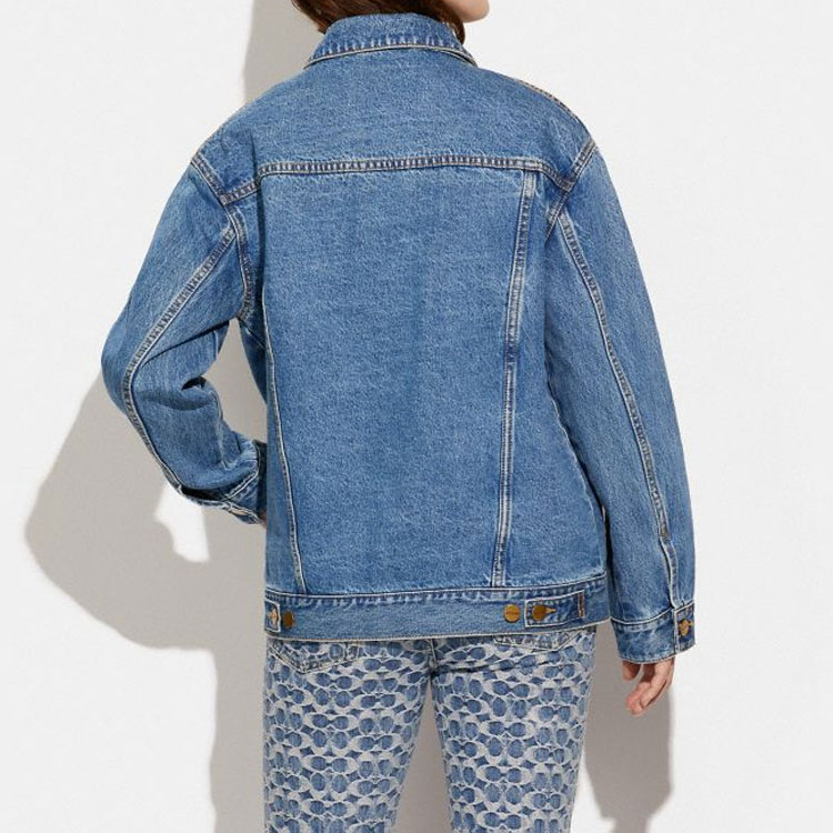 Shop (Women) COACH SS22  Solid Color Denim Jacket in Indigo Blue. CA409-NJ7
