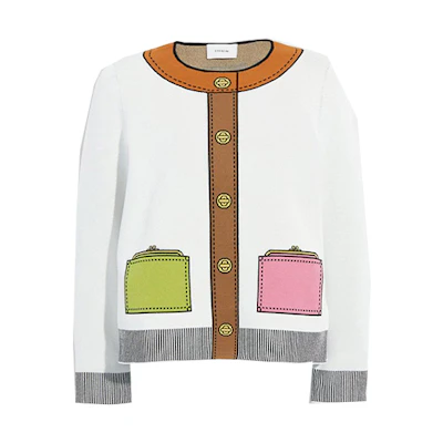 (Women) COACH SS22 White Crewneck Sweatshirt with Optical Illusion Details. CA396-IVO